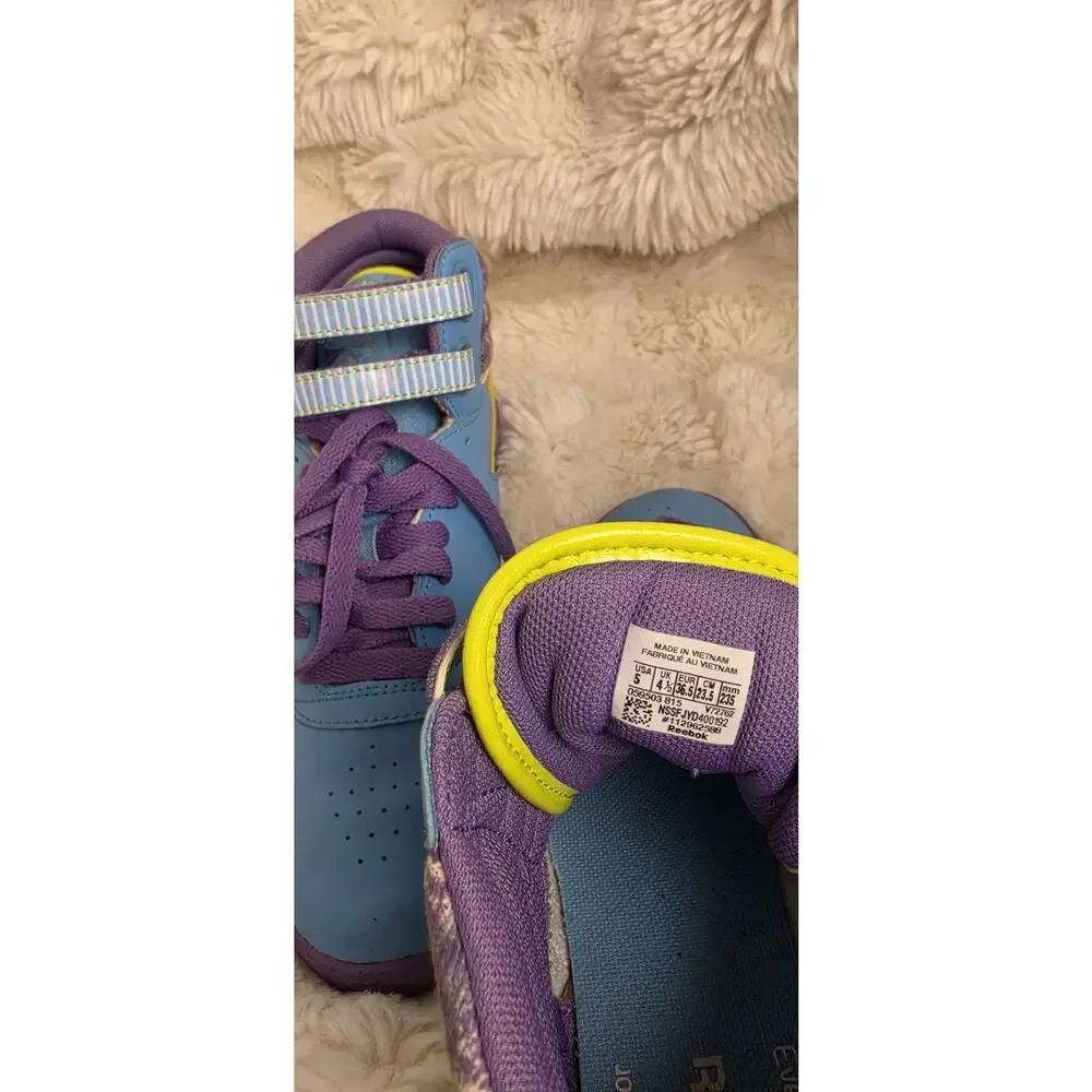 Reebok Freestyle Hi Classic Blue Bomb Neon Kids Girls Sneakers Size 5 Retro 80s